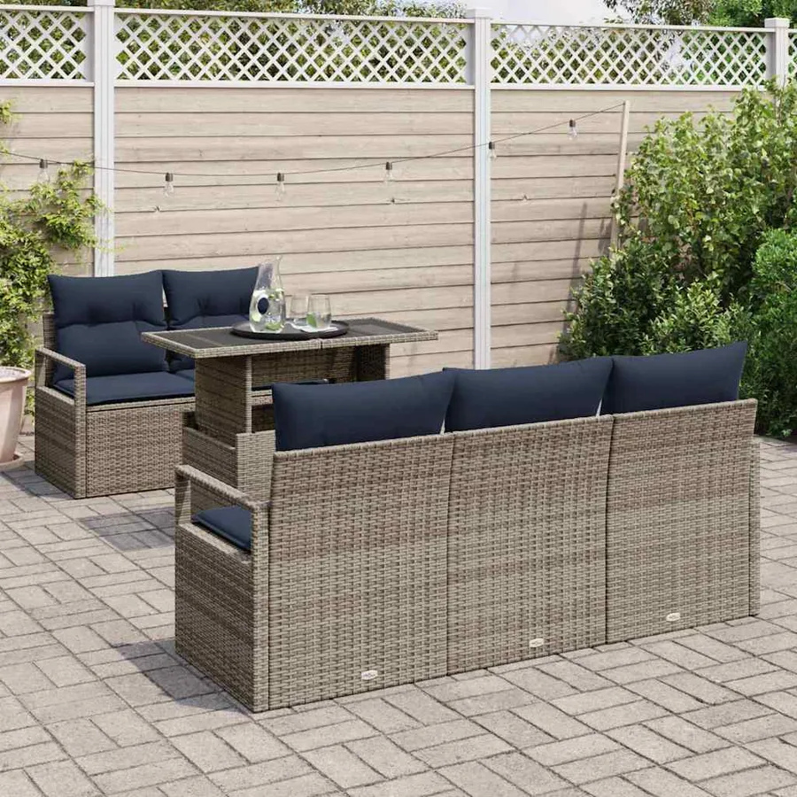 Ensemble de canapé de jardin avec stockage 6 pcs Gris polyrotin - 3
