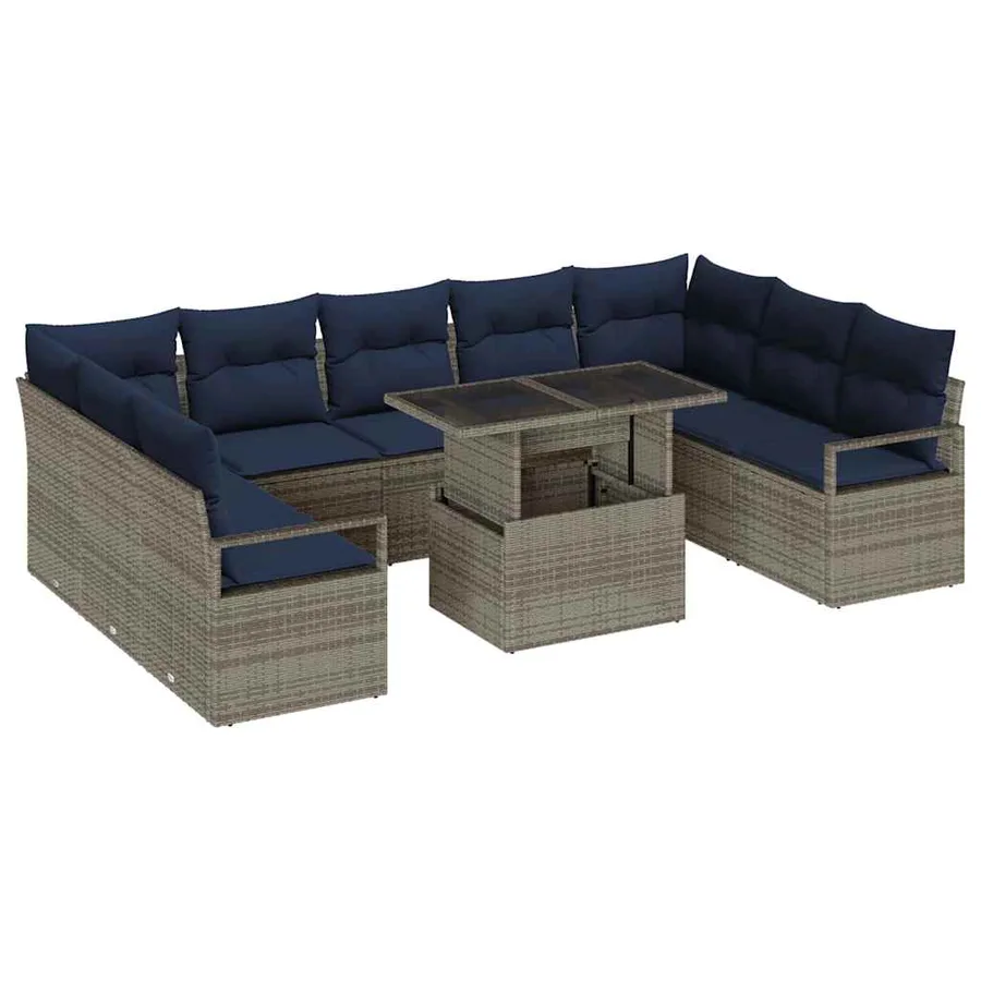 Ensemble de canapé de jardin 10 pcs Gris et bleu marine - 2