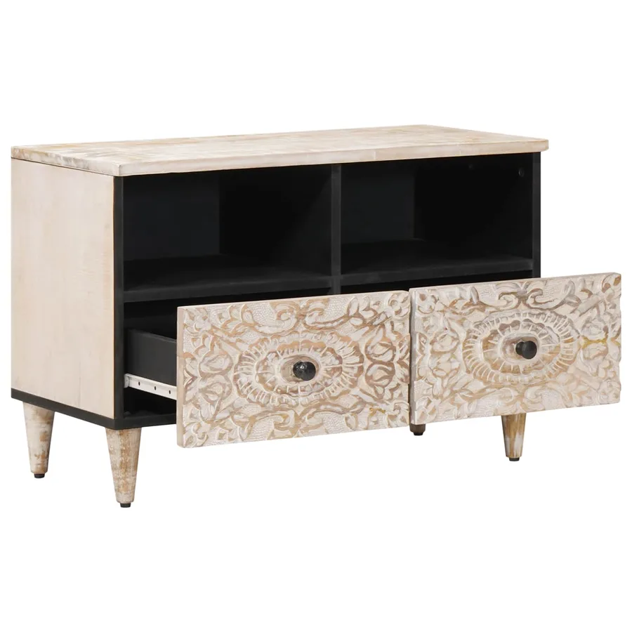 Meuble TV Blanc 70 x 33,5 x 46 cm Bois de mangue massif - 2