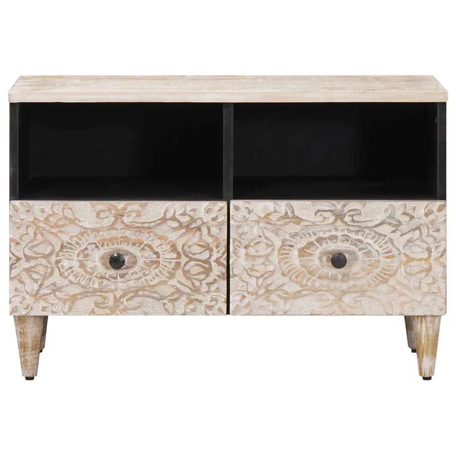 Meuble TV Blanc 70 x 33,5 x 46 cm Bois de mangue massif - 3