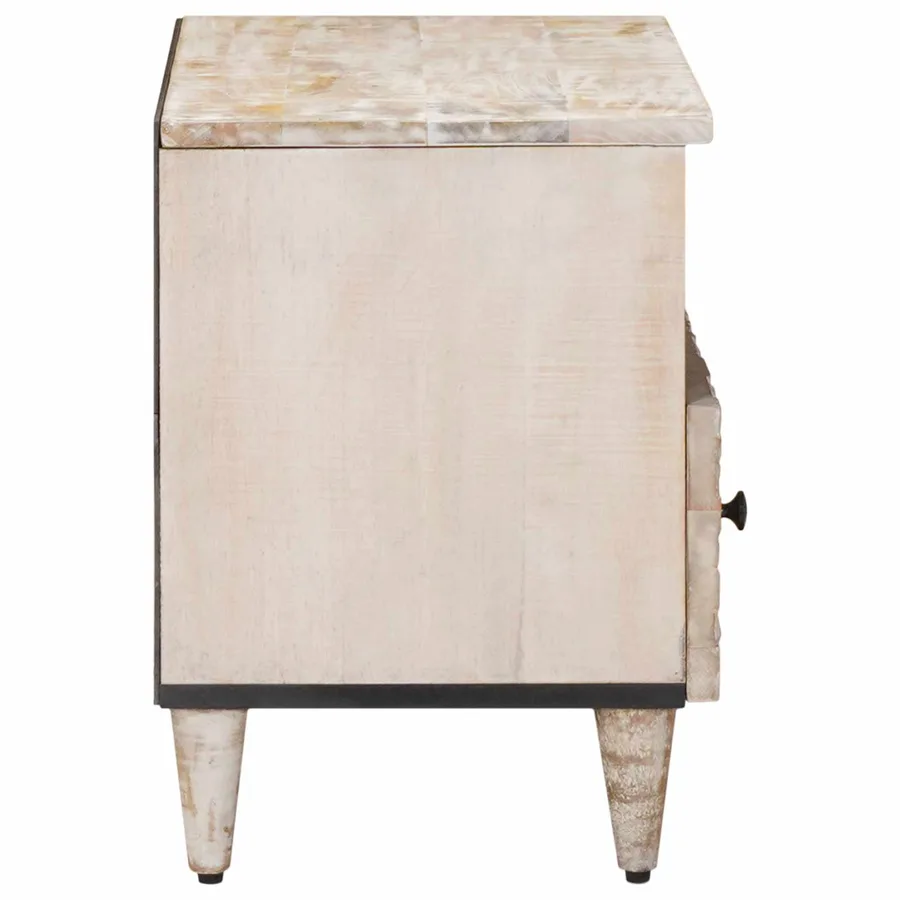 Meuble TV Blanc 70 x 33,5 x 46 cm Bois de mangue massif - 4