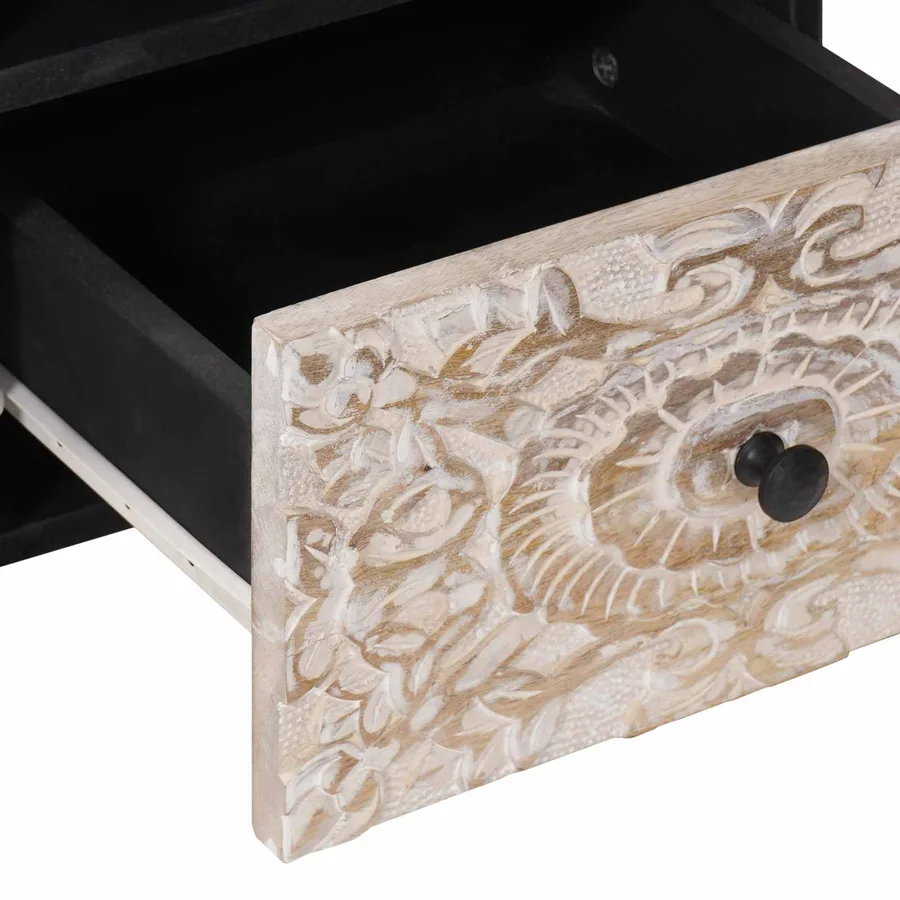 Meuble TV Blanc 70 x 33,5 x 46 cm Bois de mangue massif - 7