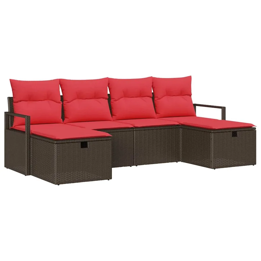 Ensemble de Canapés 6 pcs Marron et rouge polyrotin - 2