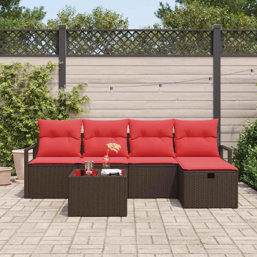 Ensemble de Canapés 6 pcs Marron et rouge polyrotin - 3