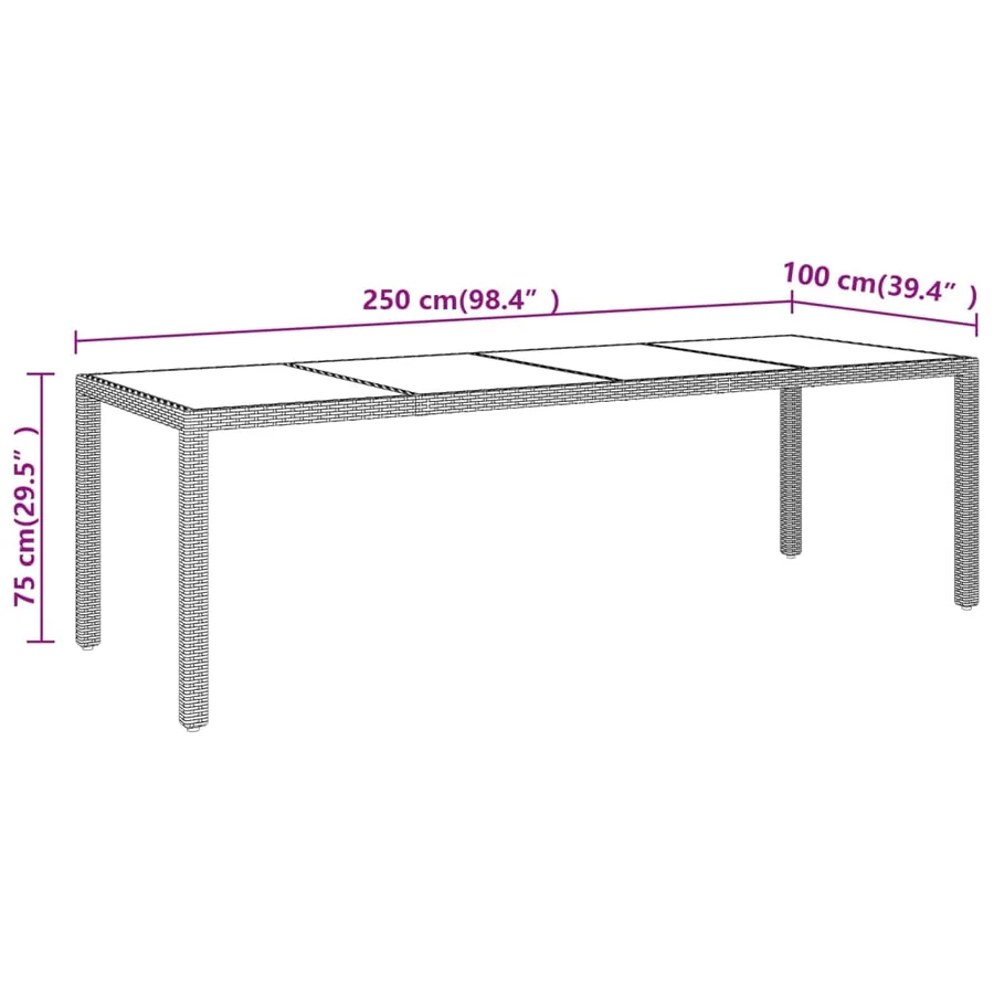 Table de jardin avec dessus en verre marron résine tressée - 5