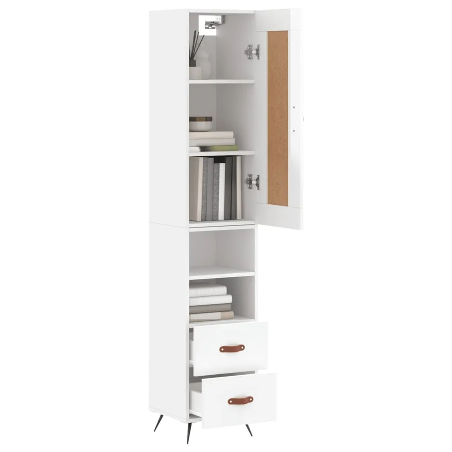 Buffet haut Blanc brillant 34,5x34x180 cm Bois d'ingénierie - 3