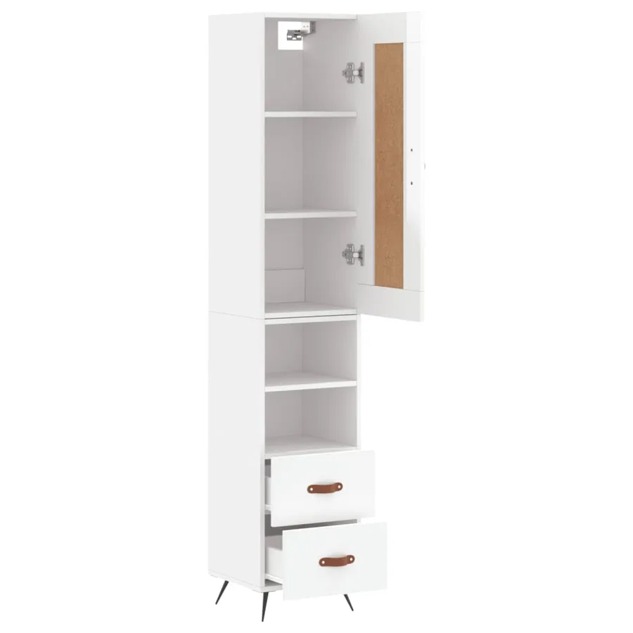 Buffet haut Blanc brillant 34,5x34x180 cm Bois d'ingénierie - 4
