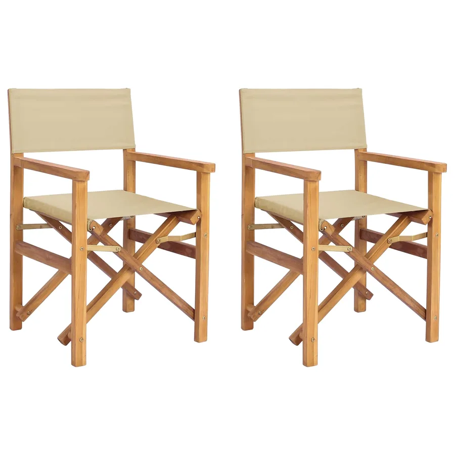 Chaise de directeur Marron et beige Bois de teck massif - 2