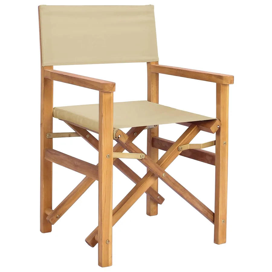 Chaise de directeur Marron et beige Bois de teck massif - 3