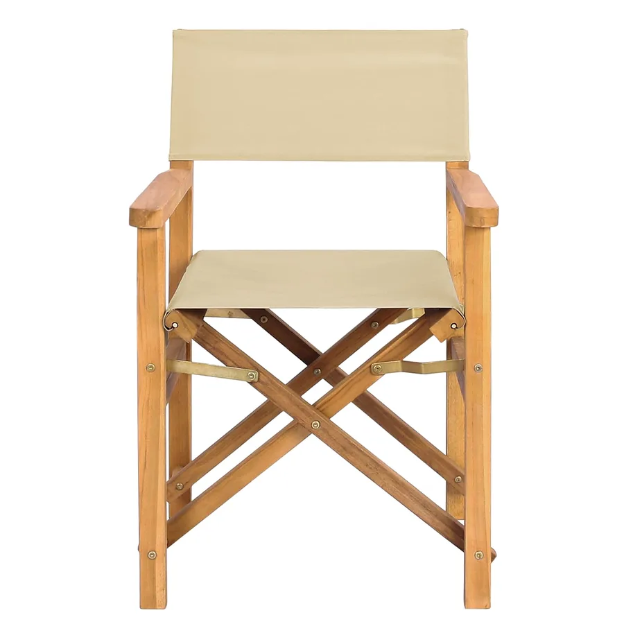 Chaise de directeur Marron et beige Bois de teck massif - 4