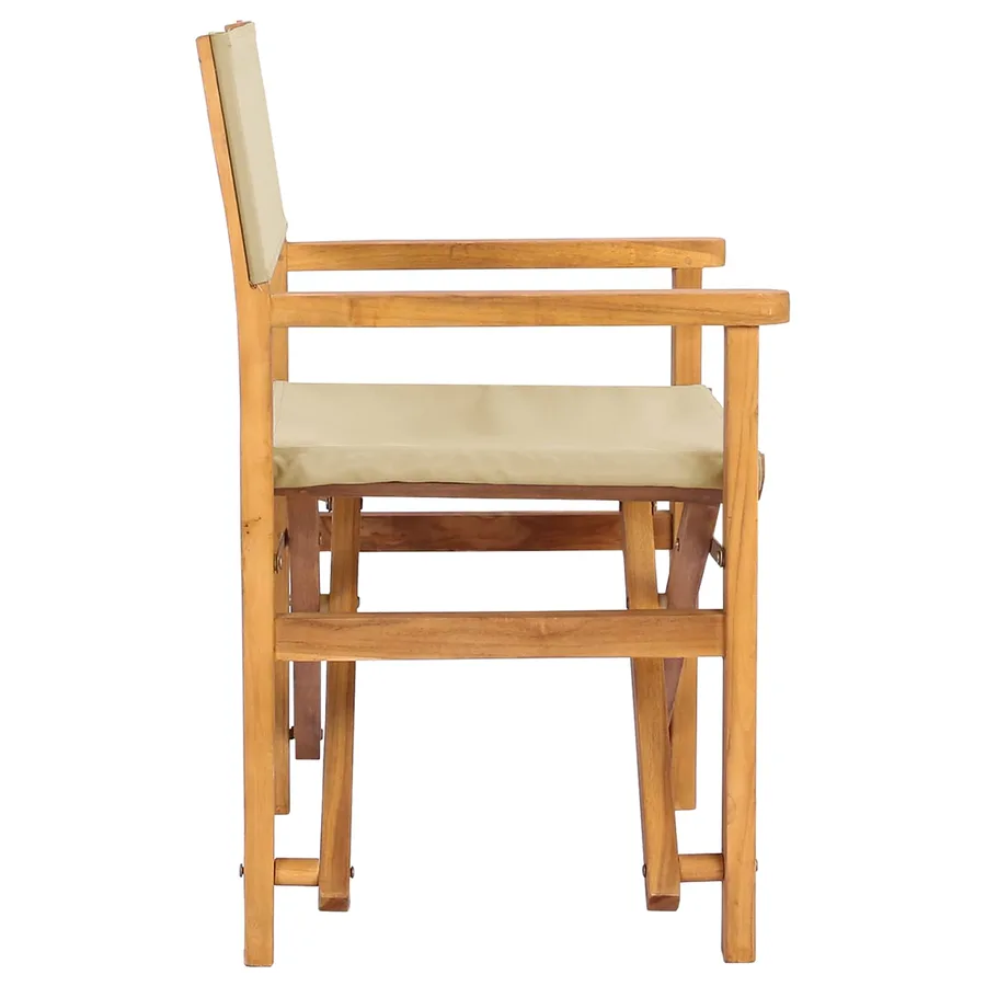 Chaise de directeur Marron et beige Bois de teck massif - 5