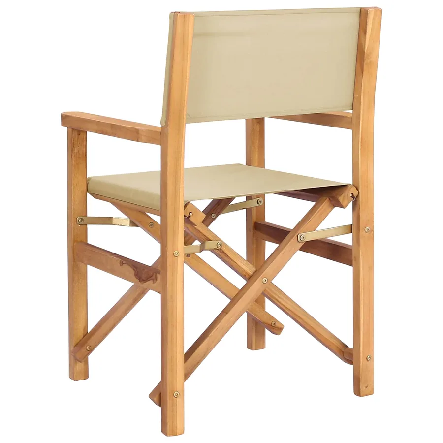 Chaise de directeur Marron et beige Bois de teck massif - 6