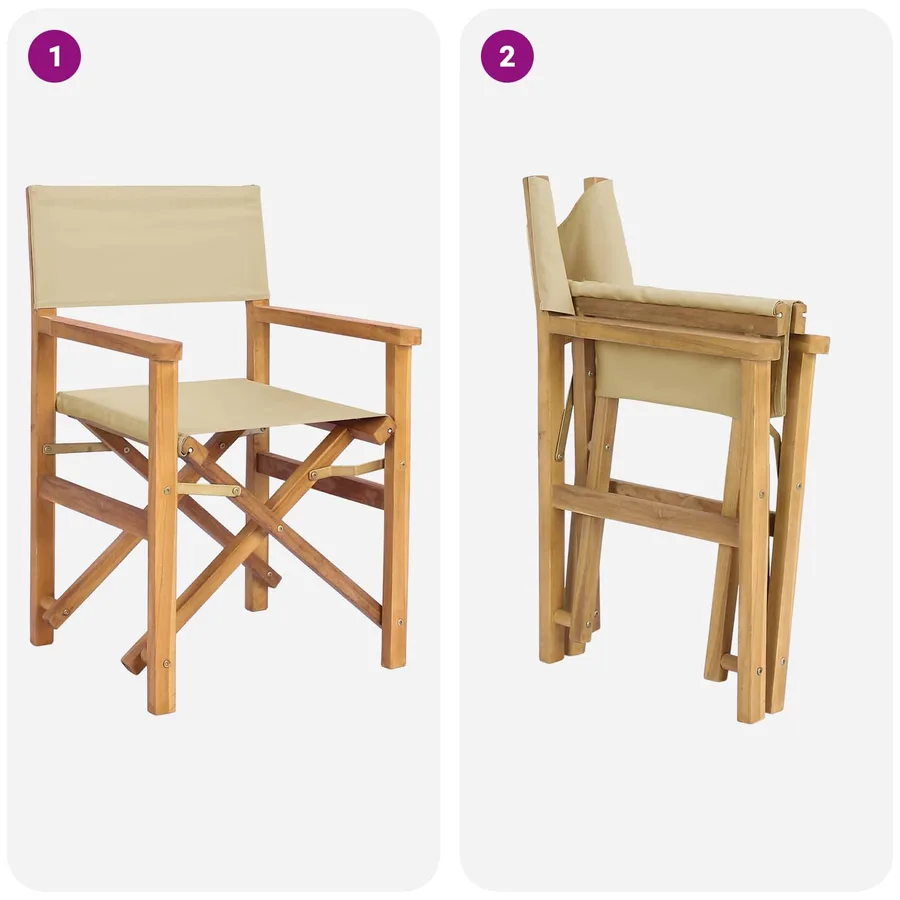 Chaise de directeur Marron et beige Bois de teck massif - 8