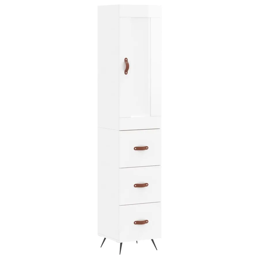 Buffet haut Blanc brillant 34,5x34x180 cm Bois d'ingénierie - 2