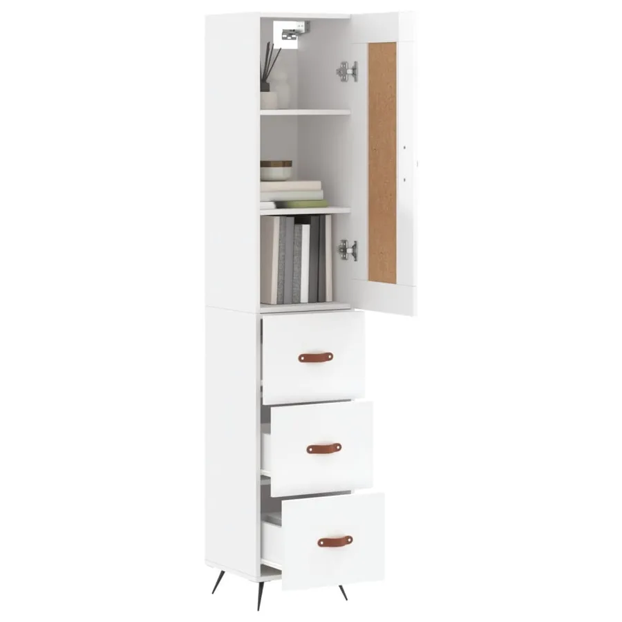 Buffet haut Blanc brillant 34,5x34x180 cm Bois d'ingénierie - 3
