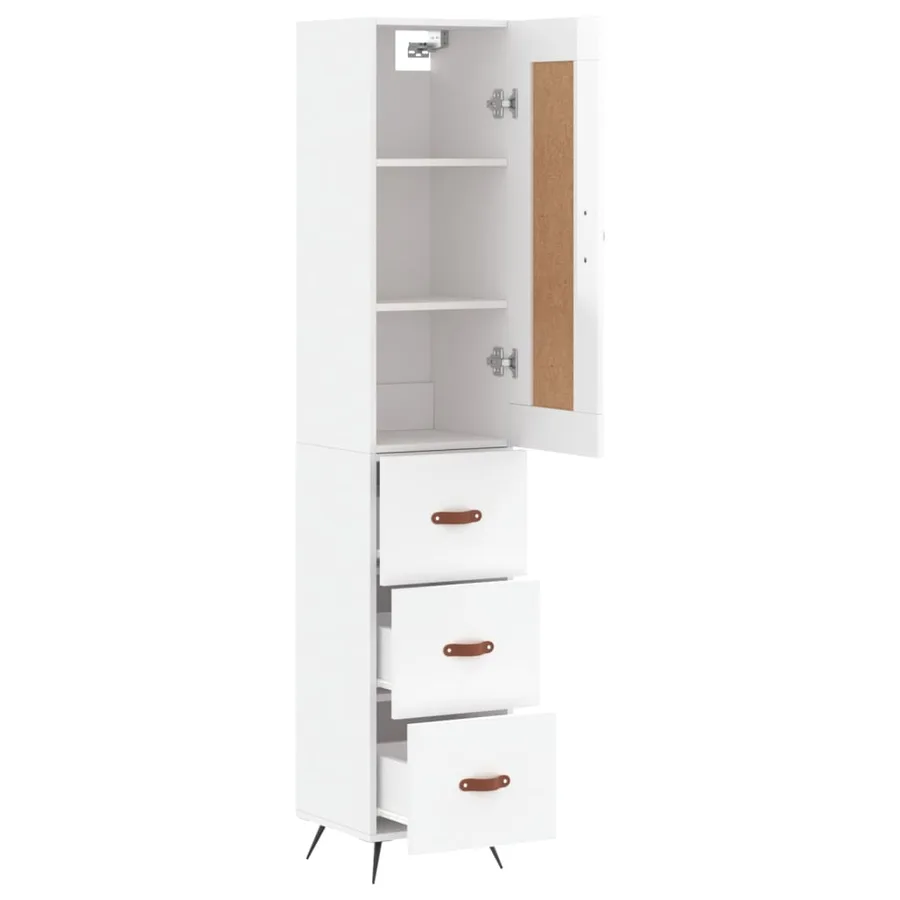 Buffet haut Blanc brillant 34,5x34x180 cm Bois d'ingénierie - 4