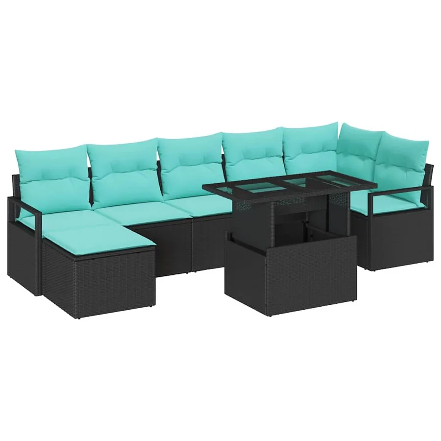 Ensemble de canapé de jardin 8 pcs Noir et Bleu polyrotin - 2