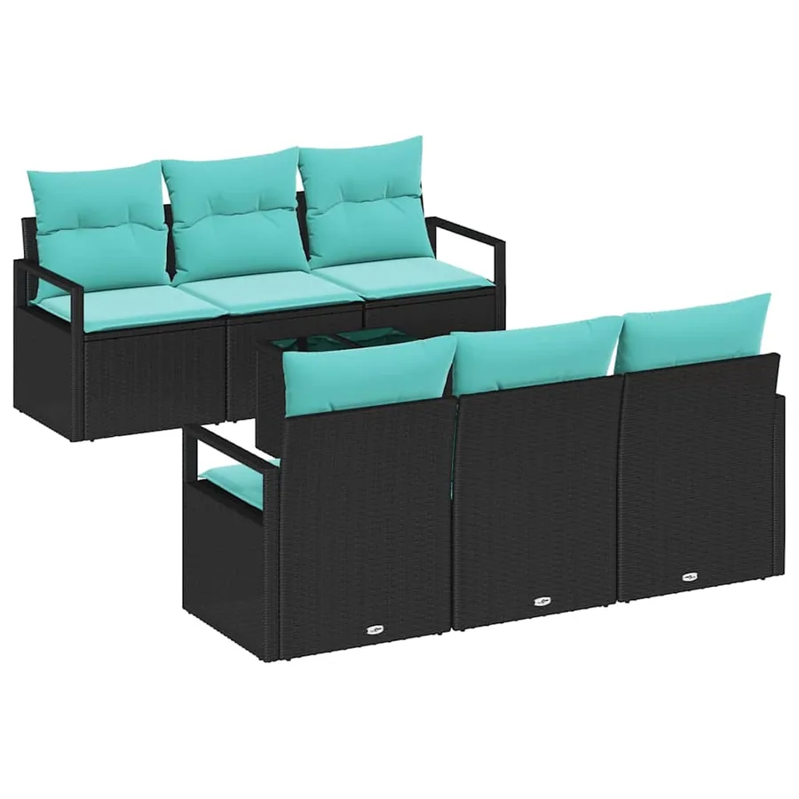 Ensemble de Canapés 7 pcs Noir et turquoise polyrotin - 2