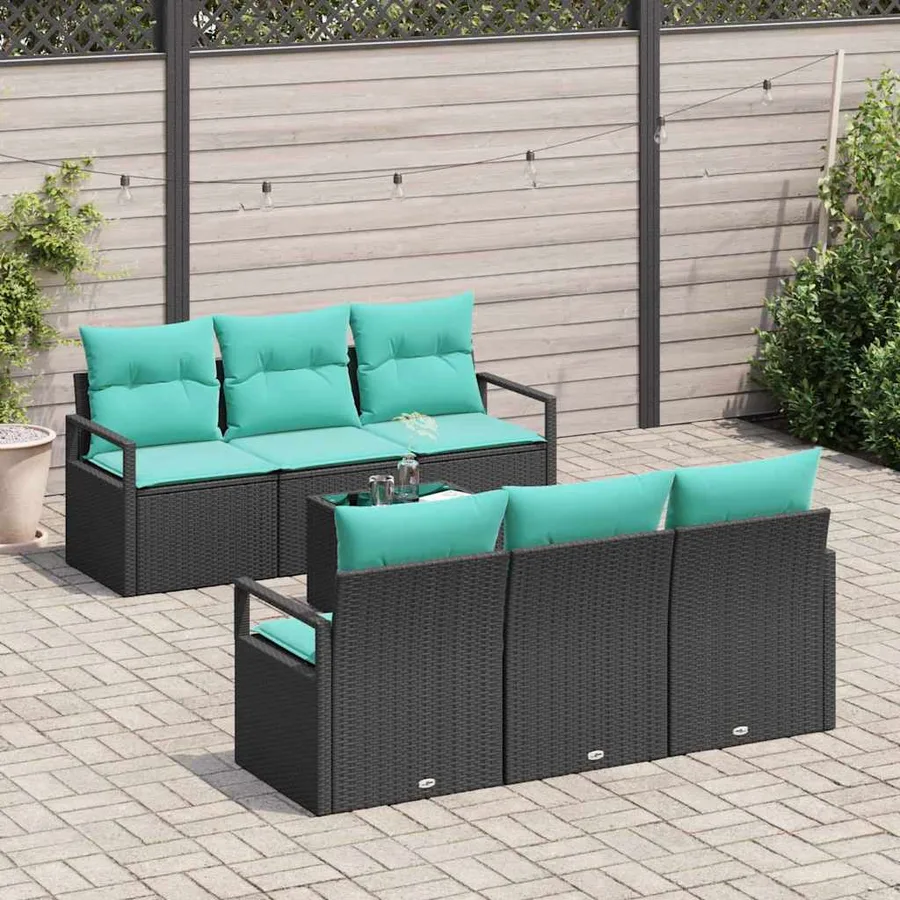 Ensemble de Canapés 7 pcs Noir et turquoise polyrotin - 3