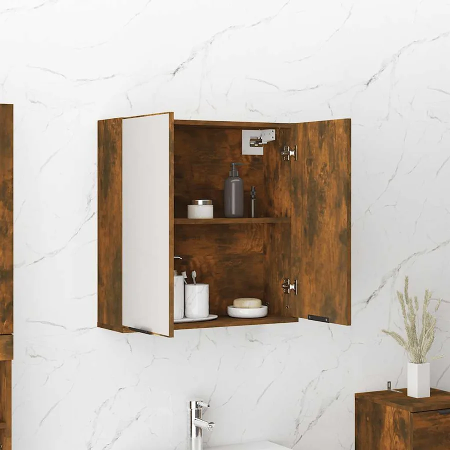 Armoire à miroir de salle de bain Chêne fumé 64x20x67 cm - 4