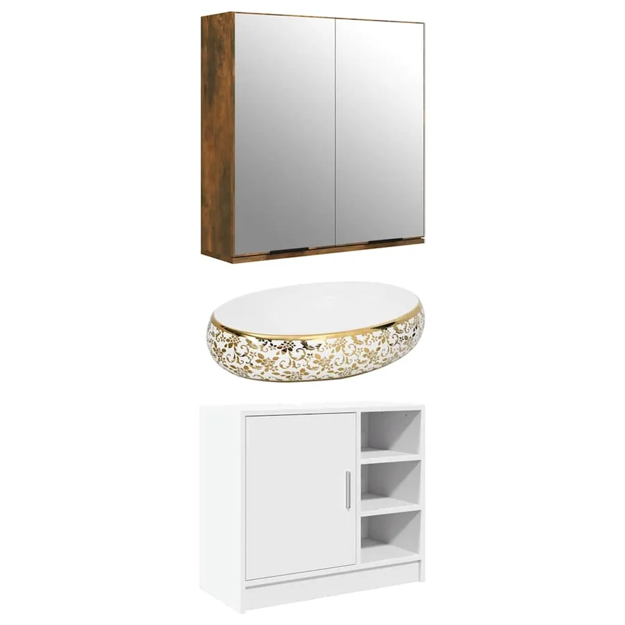 Armoire à miroir de salle de bain Chêne fumé 64x20x67 cm - 6