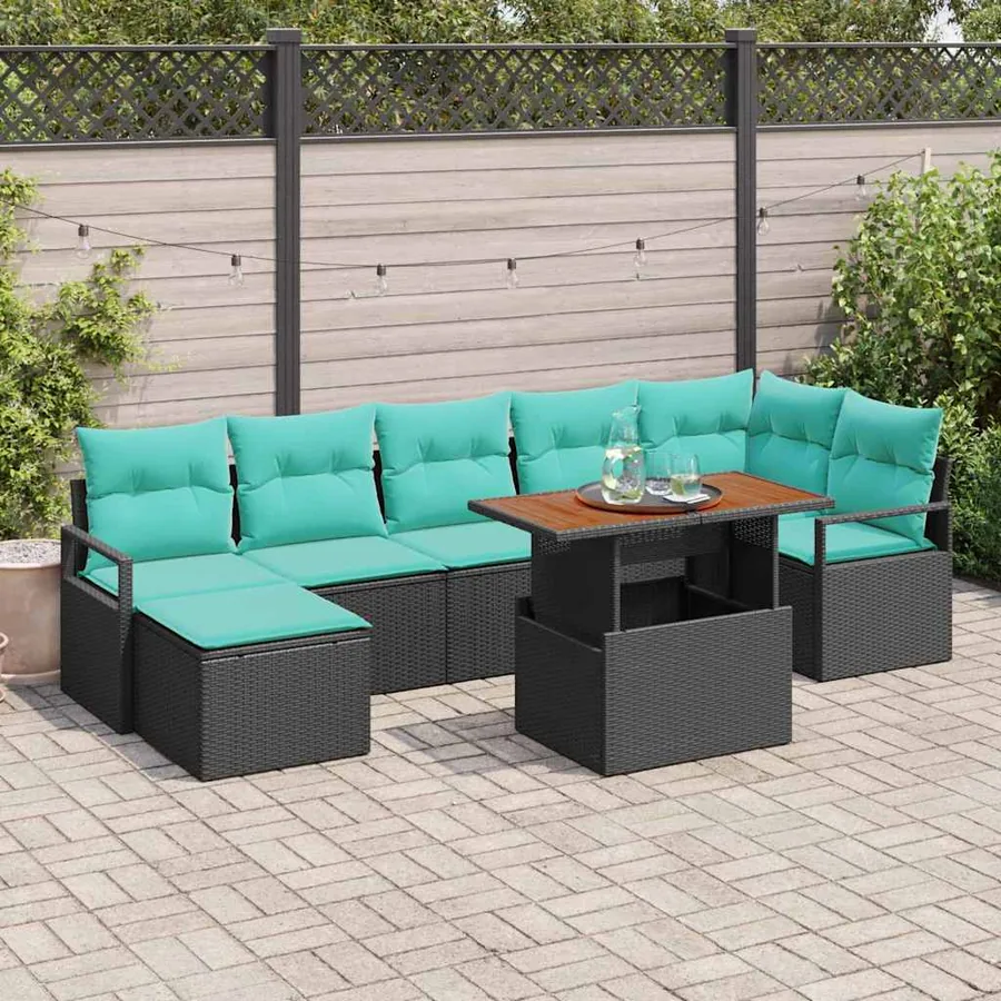 Ensemble de canapé de jardin 8 pcs Noir et turquoise