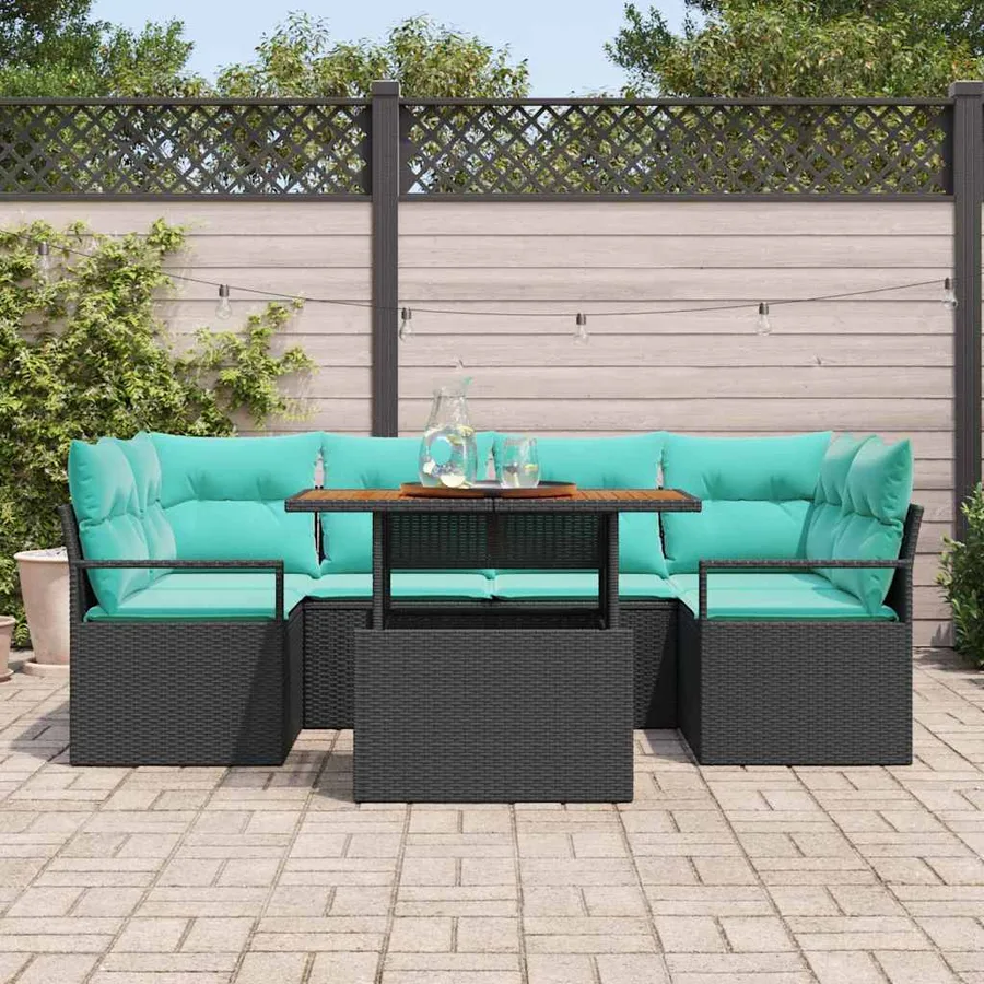 Ensemble de canapé de jardin avec coussin 7 pcs Noir et bleu - 3