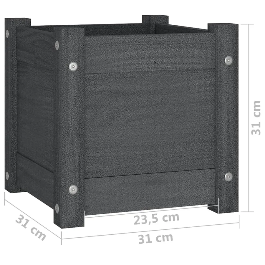 Jardinières d'extérieur 2 pcs Gris 31x31x31 cm Bois de pin - 9