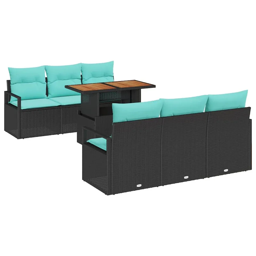 Ensemble de canapé de jardin avec coussin 7 pcs Noir et bleu - 2