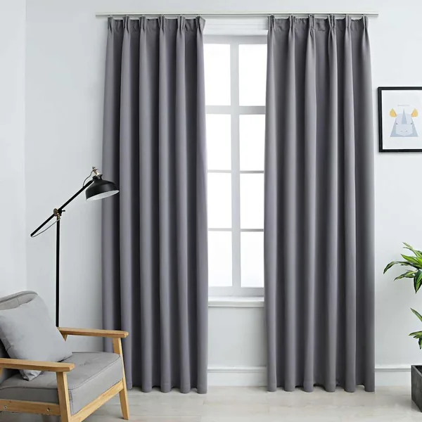 Rideaux occultants avec crochets 2 pcs Gris 140x225 cm
