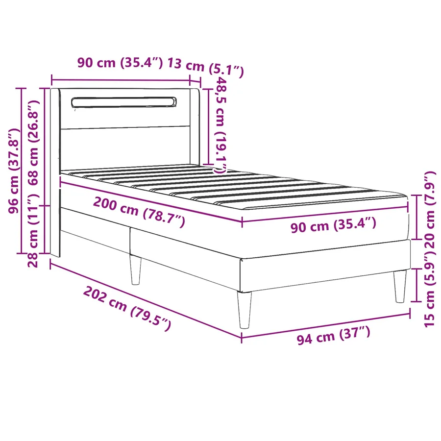 Cadre de lit avec matelas Noir 90 x 200 cm Simili cuir - 14