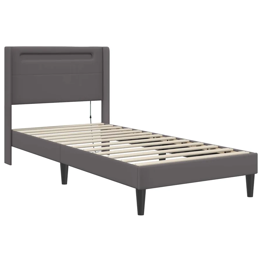Cadre de lit avec matelas Gris 80 x 200 cm Simili cuir - 6