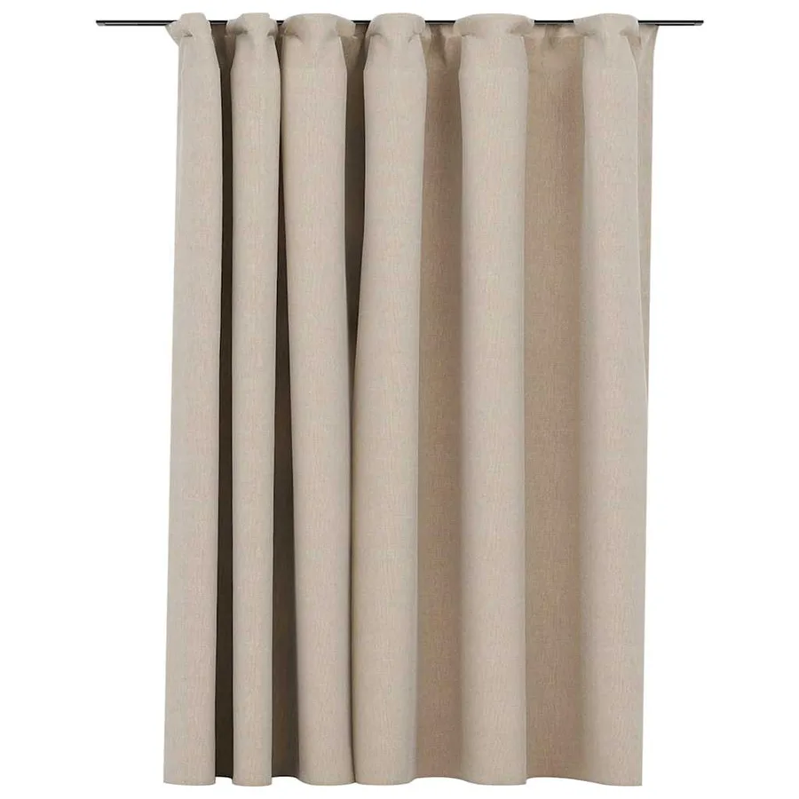 Rideau occultant d'aspect de lin avec crochets beige 290x245 cm - 2