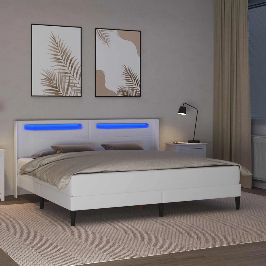 Cadre de lit avec matelas Blanc 200 x 200 cm Simili cuir - 4