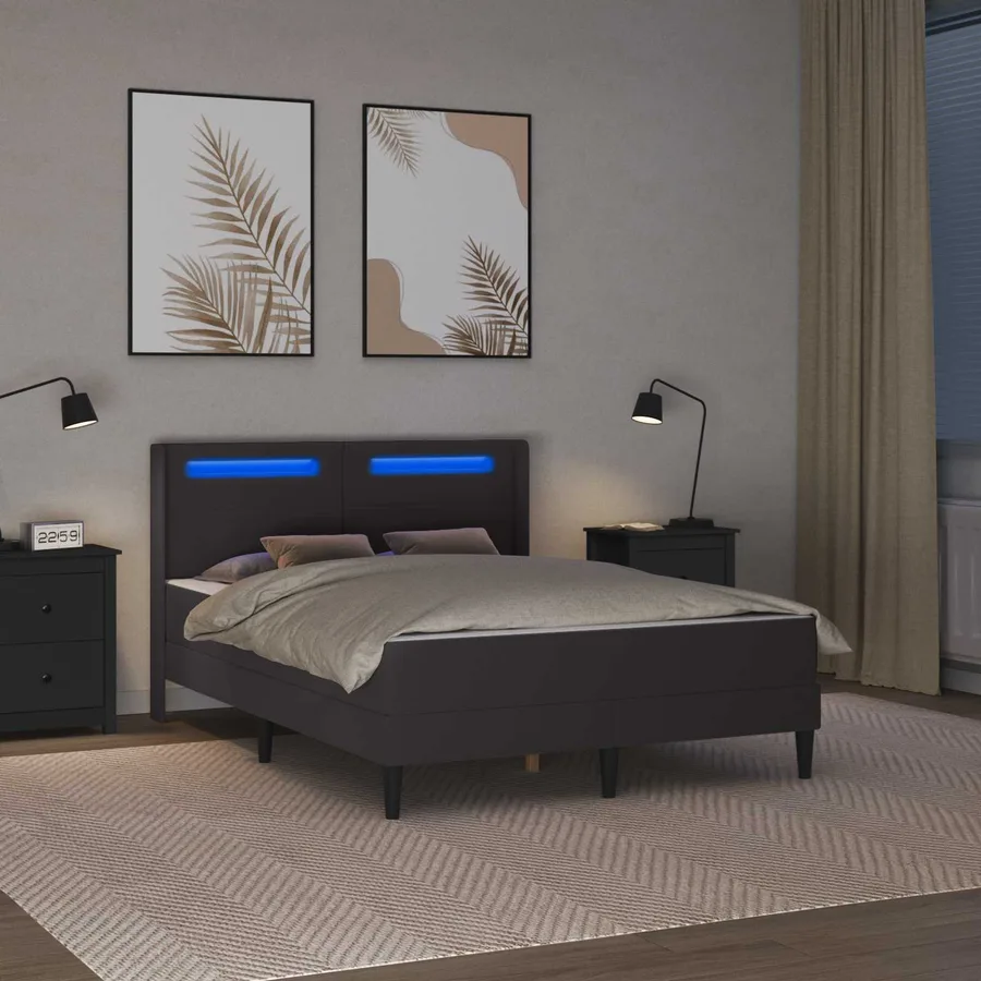 Cadre de lit avec matelas Gris 140 x 190 cm Simili cuir - 4