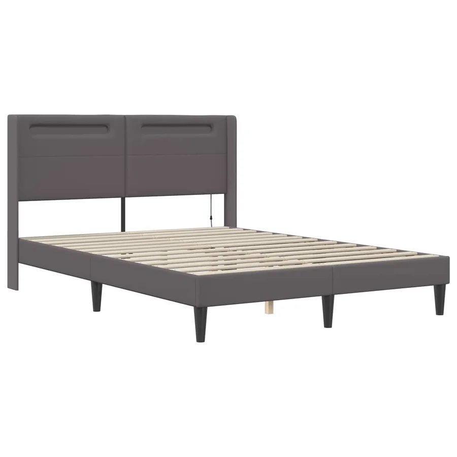 Cadre de lit avec matelas Gris 140 x 190 cm Simili cuir - 6