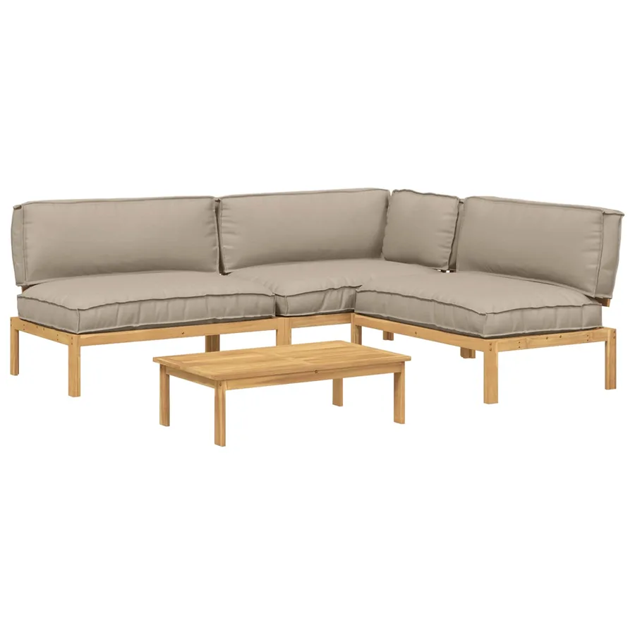 Ensemble de Canapés Uni 4 pcs Taupe Bois d'Acacia Massif - 2