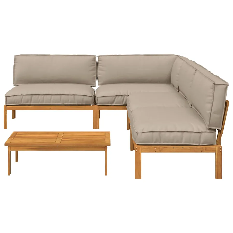 Ensemble de Canapés Uni 5 pcs Taupe Bois d'Acacia Massif - 10