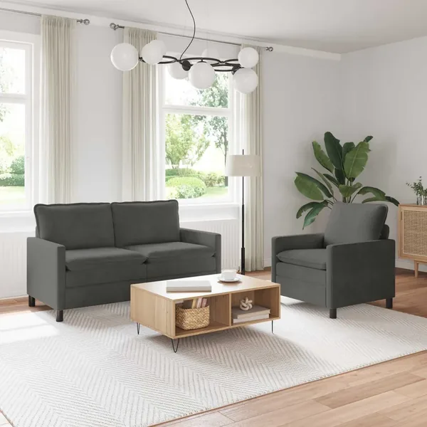 Ensemble de Canapés 2 pcs Gris foncé Tissu