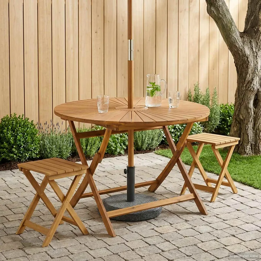 Table de jardin pliante Naturel Ø110 x 75 cm