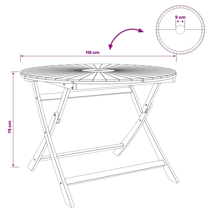 Table de jardin pliante Naturel Ø110 x 75 cm - 9