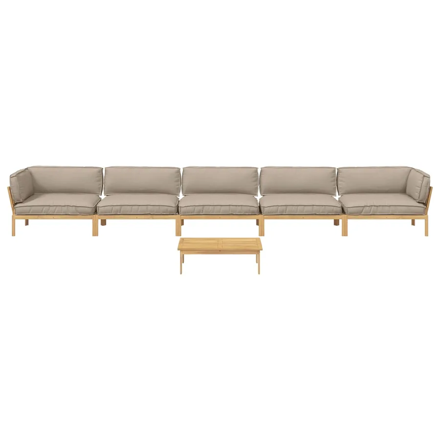 Ensemble de Canapés Uni 6 pcs Taupe Bois d'Acacia Massif - 8