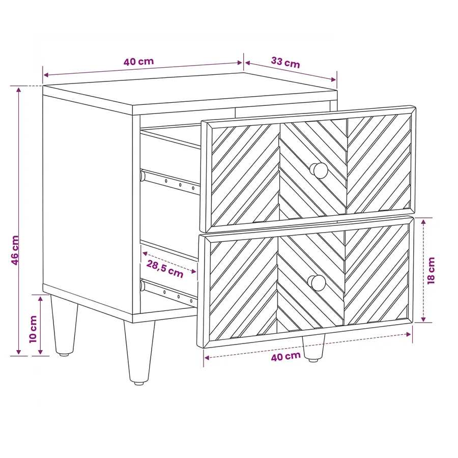 Table de chevet Marron 40 x 33,5 x 46 cm Bois de mangue massif - 11