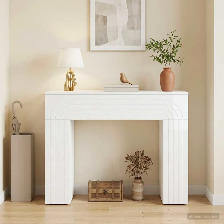 Table basse Blanc brillant 102 x 35 x 75 cm Bois d'ingénierie - 4