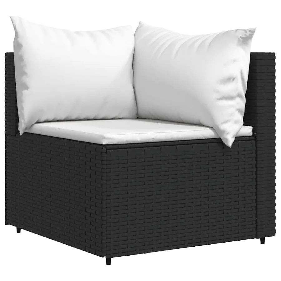 Canapé d'angle de jardin avec coussins Noir Résine tressée - 2
