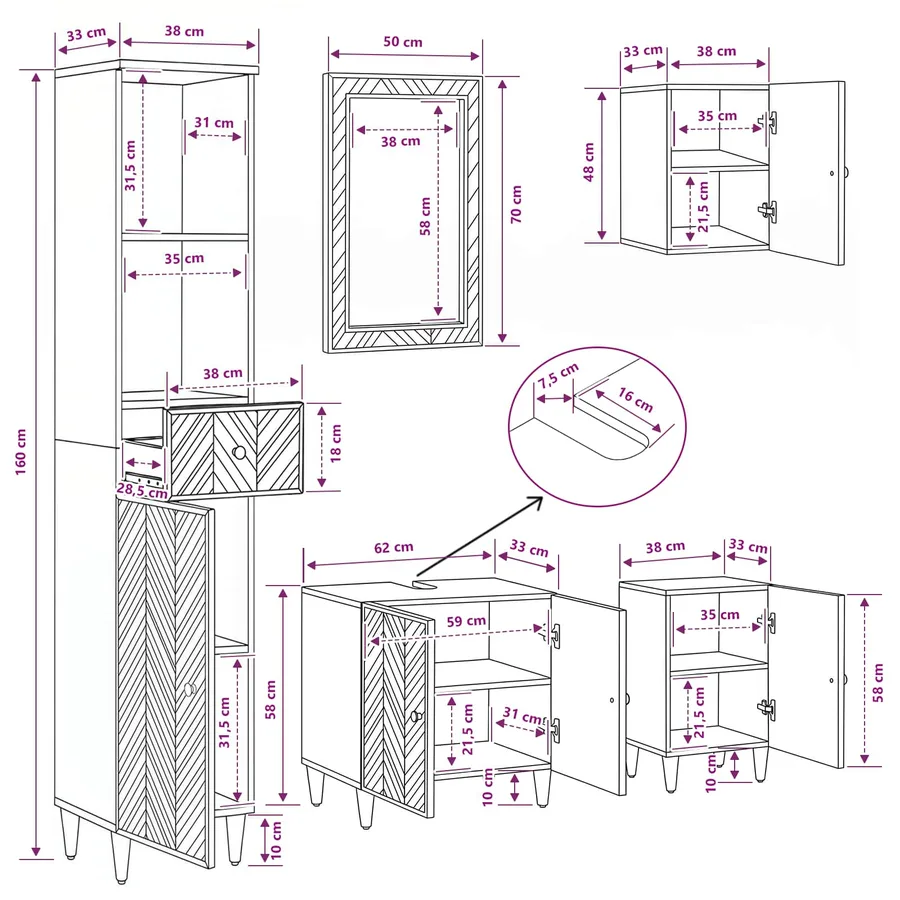Ensemble de Meubles de Salle de Bain avec tiroir 4 pcs - 17