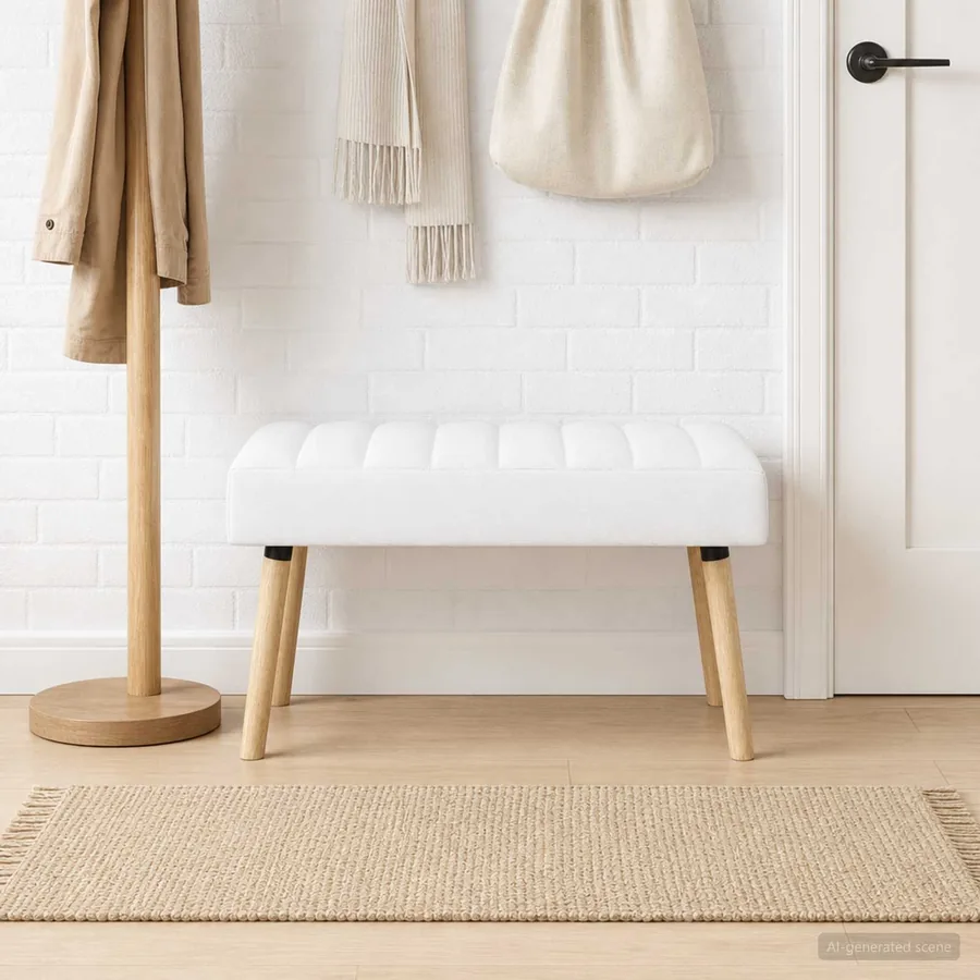 Banc capitonné canal Blanc 80 x 40 x 46 cm Tissu