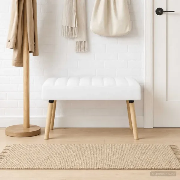 Banc capitonné canal Blanc 80 x 40 x 46 cm Tissu