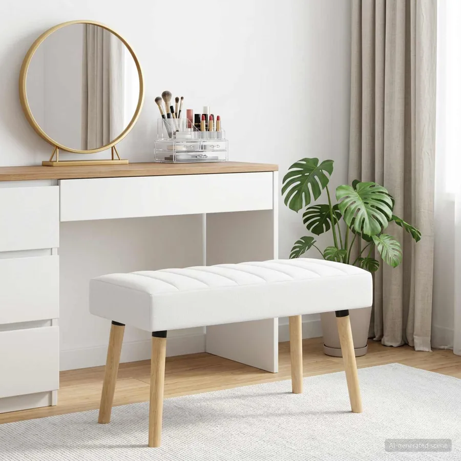 Banc capitonné canal Blanc 80 x 40 x 46 cm Tissu - 3