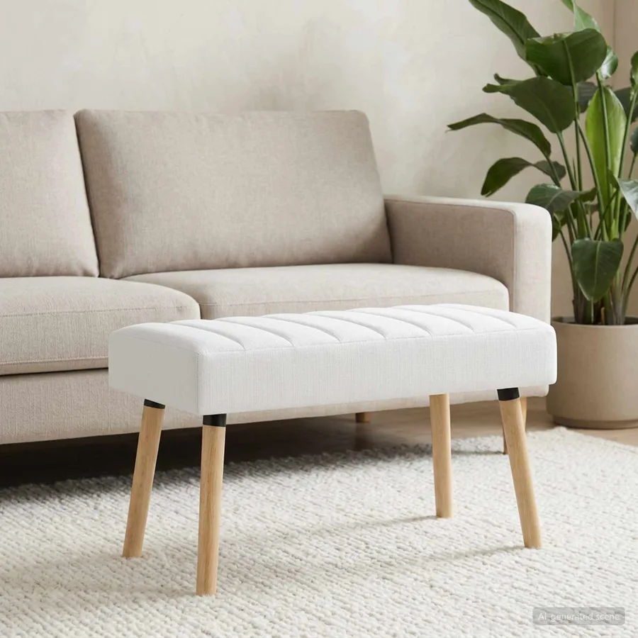 Banc capitonné canal Blanc 80 x 40 x 46 cm Tissu - 4